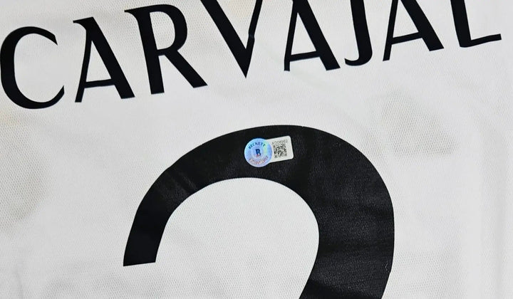 Real Madrid football shirt of Dani Carvajal, featuring his name and number with Beckett authentication sticker.