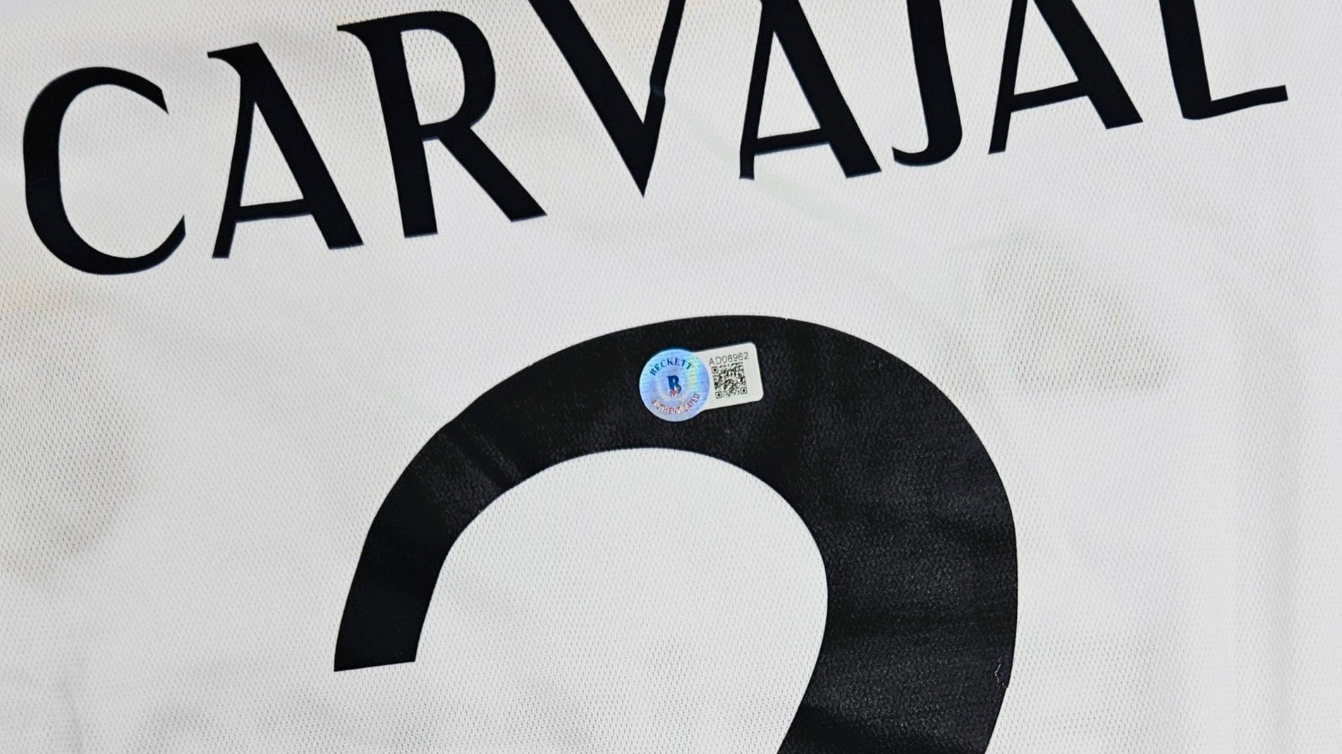 Real Madrid football shirt of Dani Carvajal, featuring his name and number with Beckett authentication sticker.