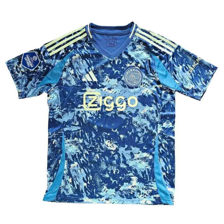 Front view of Ajax football shirt featuring the Ziggo logo and blue design.
