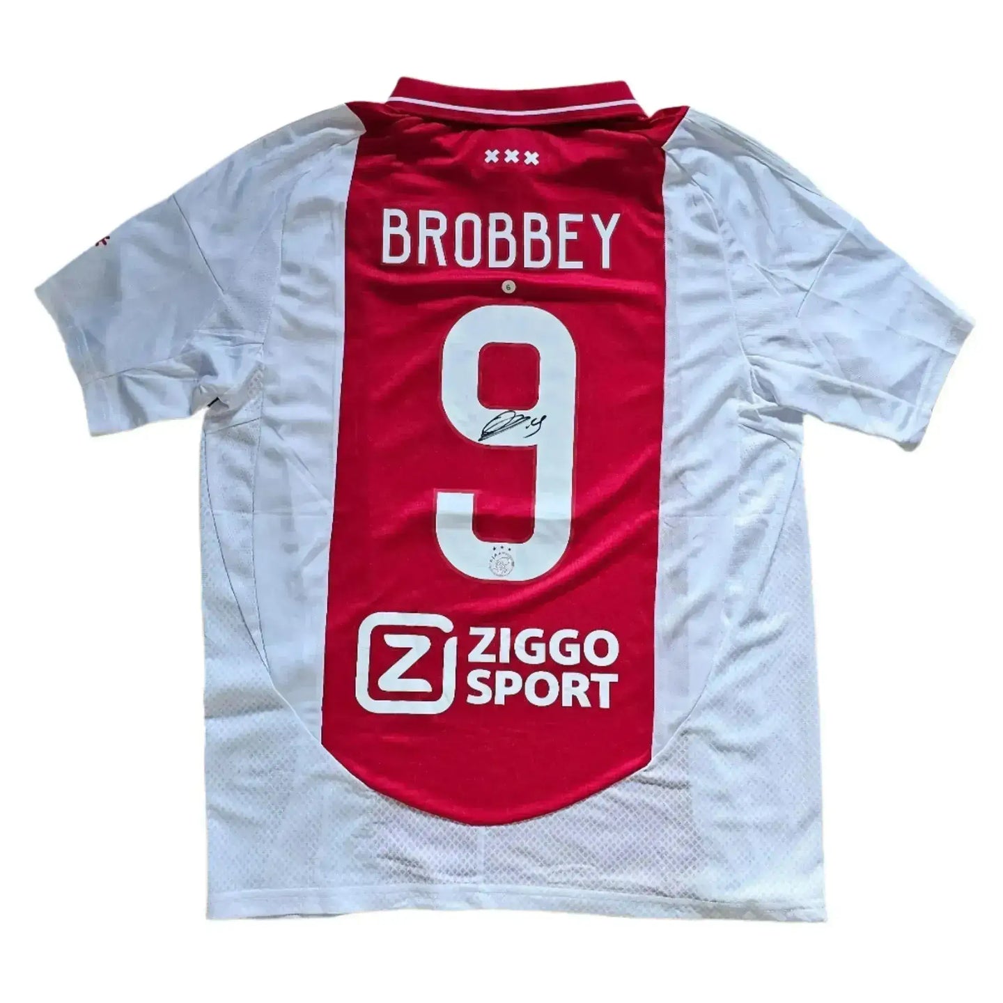 Back view showing Brobbey, No. 9, signature, and Ziggo Sport logo.