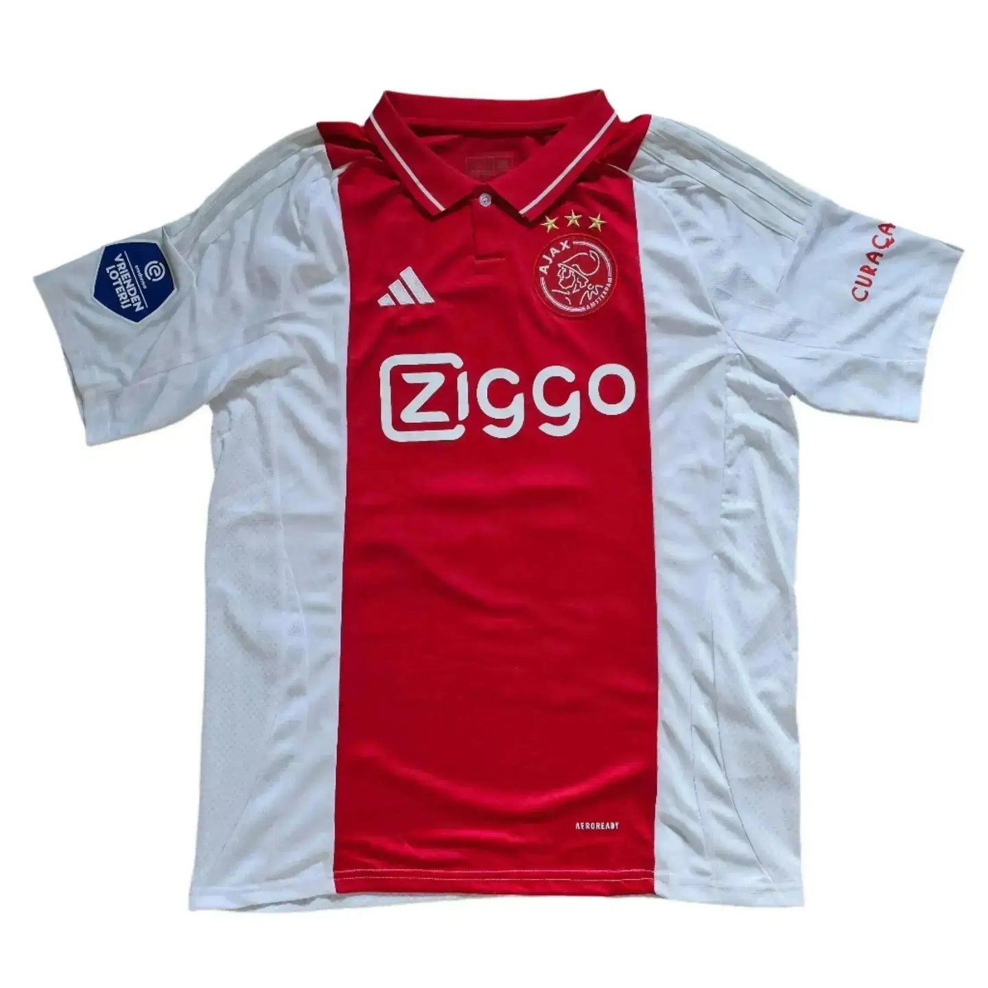 Front view of Ajax football shirt with Ziggo sponsor and crest featuring three stars.