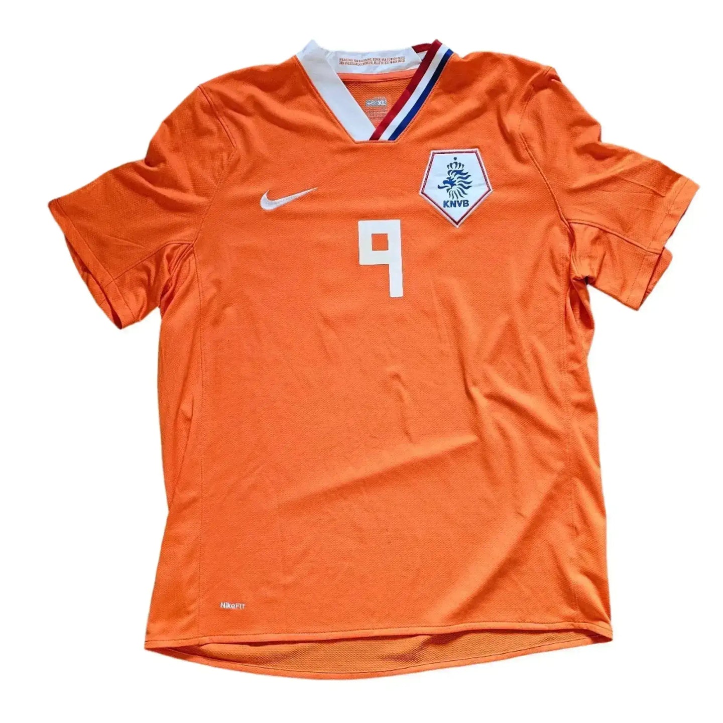 Front view of Ruud van Nistelrooij Signed Holland Football Shirt with number 9 and KNVB crest.