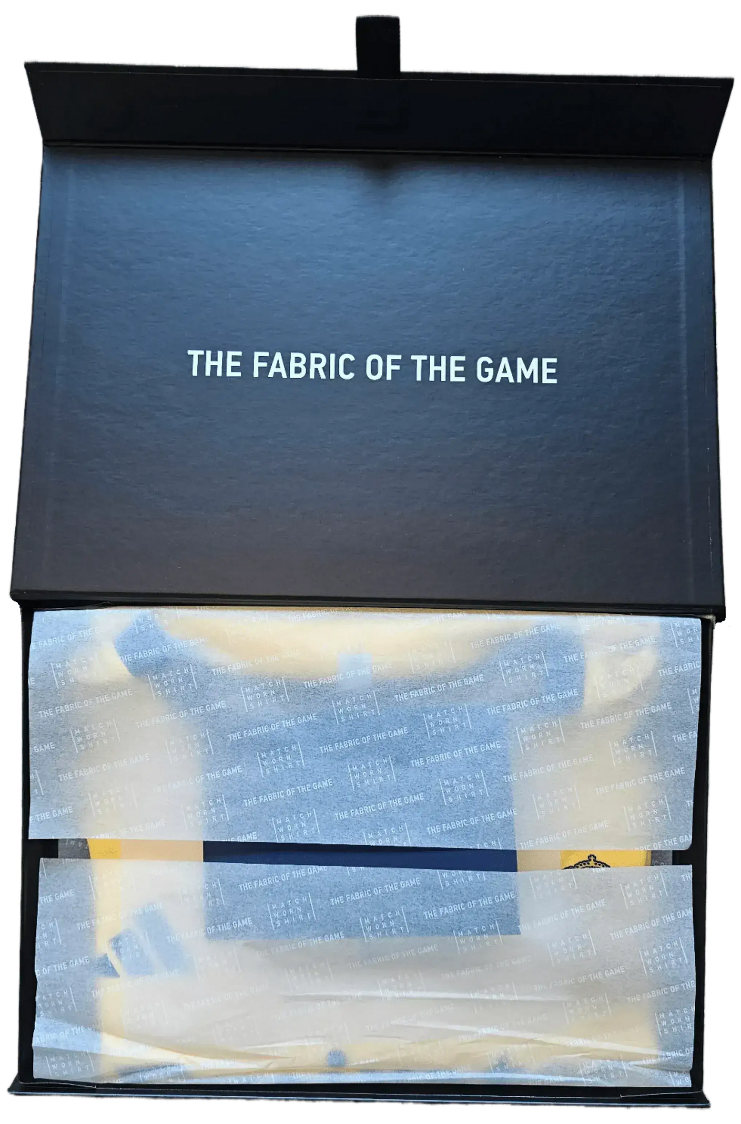 Box interior featuring the text 'THE FABRIC OF THE GAME' on a dark background.