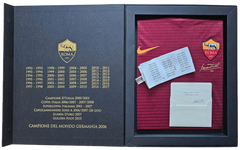 Francesco Totti 10 shirt in red with signature, A.S. Roma crest, and awards details displayed.