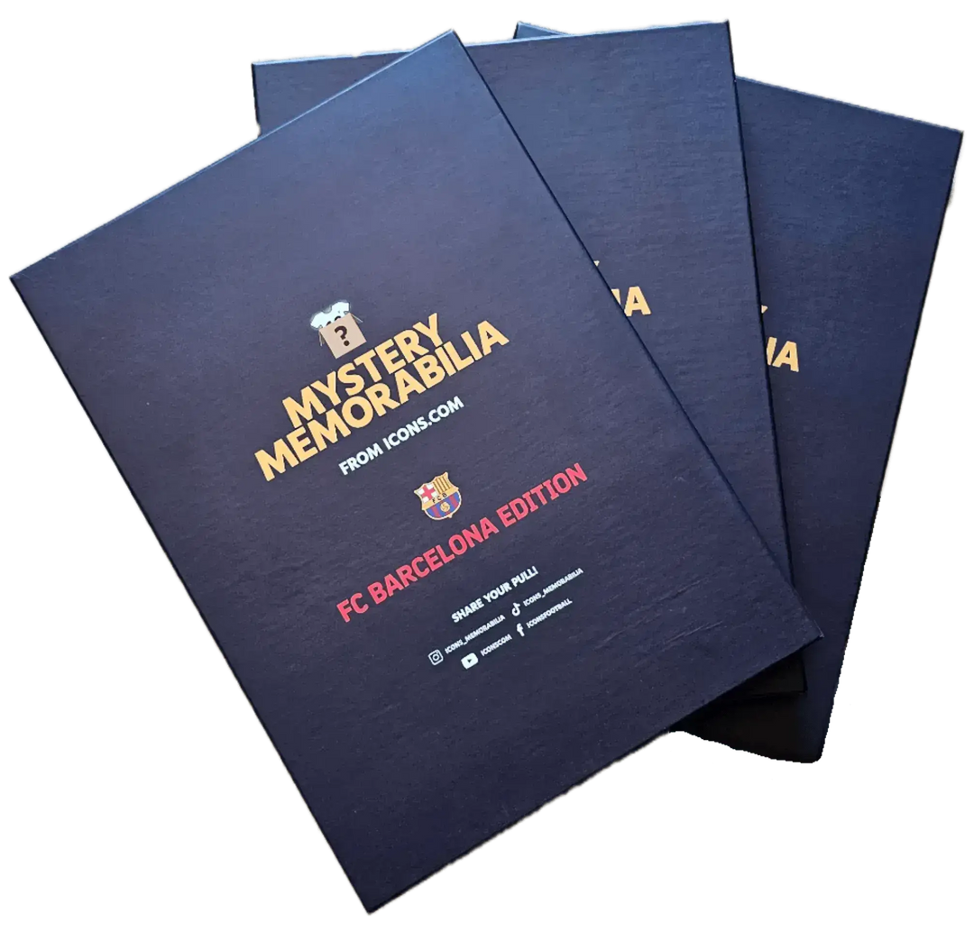 Front view of box with 'MYSTERY MEMORABILIA' and 'FC BARCELONA EDITION' text.