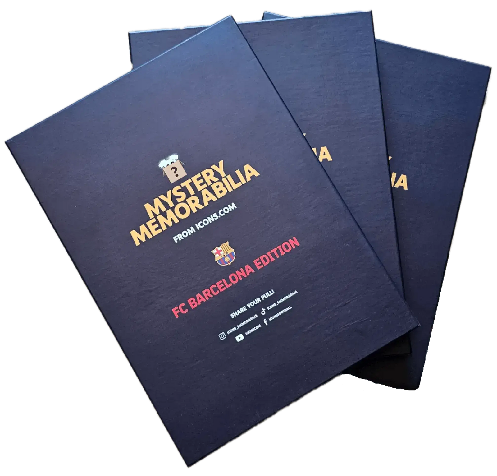 Front view of box with 'MYSTERY MEMORABILIA' and 'FC BARCELONA EDITION' text.