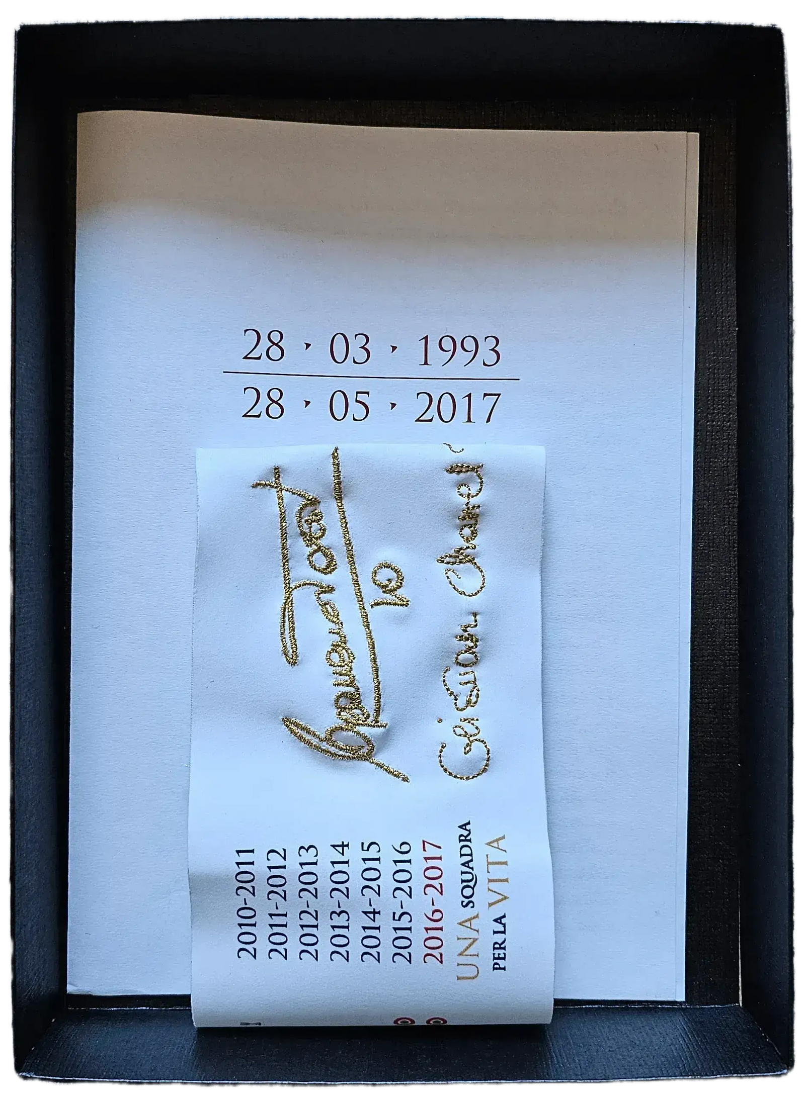 Signature detail featuring Francesco Totti with No. 10, and dates 28.03.1993 and 28.05.2017.