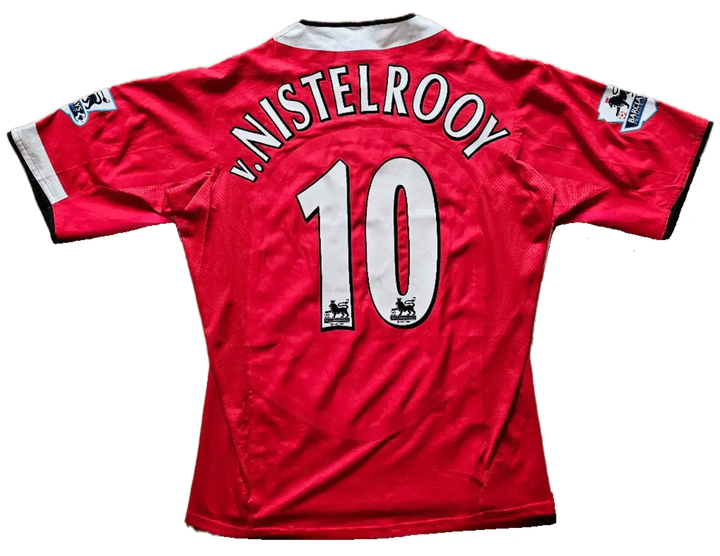 Back view showcasing player name v.Nistelrooy and No. 10 on a red match worn soccer jersey.