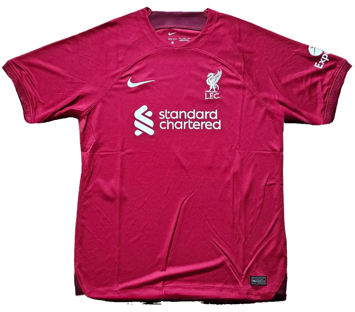 Front view of Darwin Núñez 27 Liverpool F.C. soccer jersey with crest and sponsor.