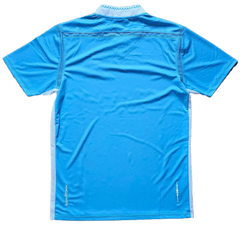 Back view of Sergio Agüero signed soccer jersey in sky blue with white detailing.