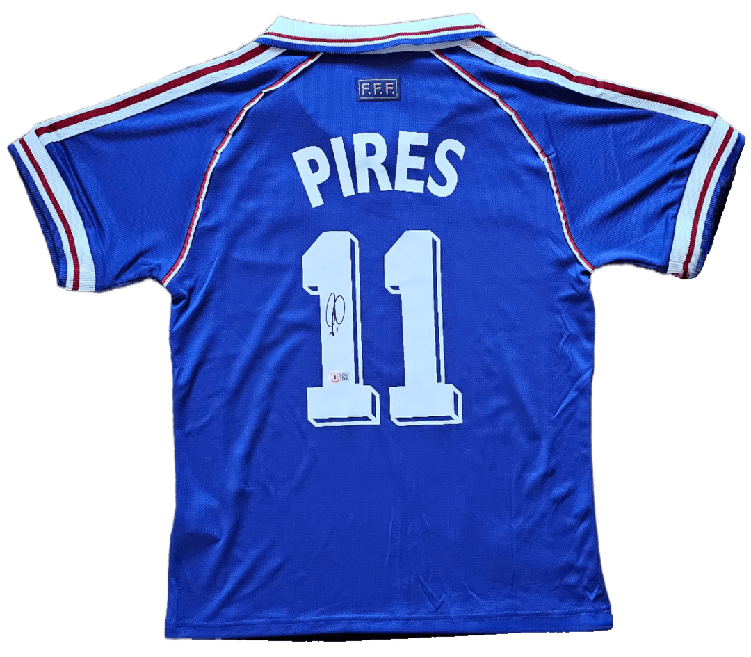 Robert Pires 7 France 1998 World Cup - Signed Soccer Shirt | World Cup Glory - Walkouts