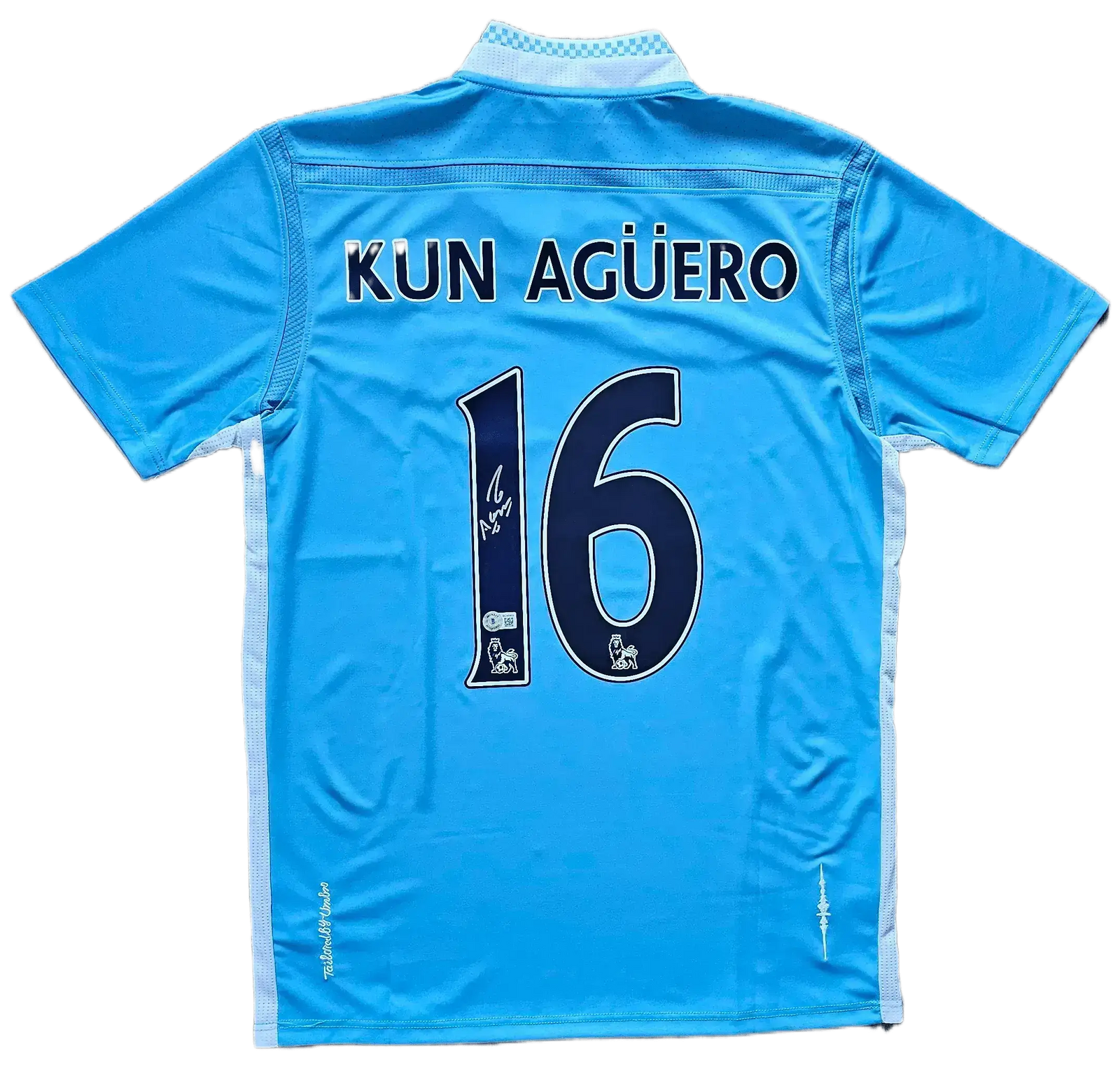 Back view featuring KUN AGÜERO and No. 16, with a visible signature.