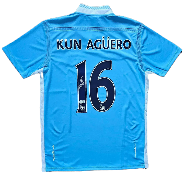 Back view featuring KUN AGÜERO and No. 16, with a visible signature.