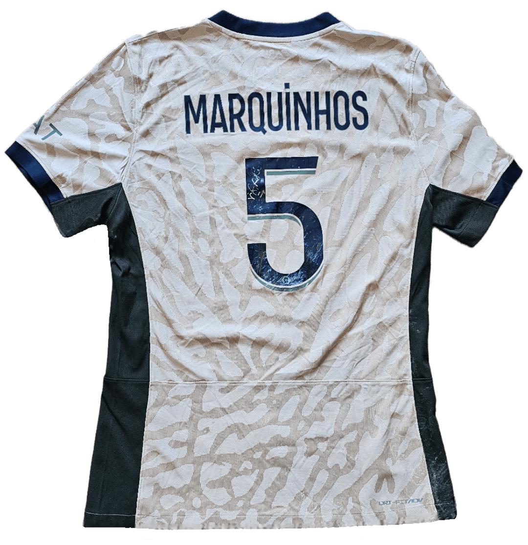 Marquinhos 5 Paris Saint-Germain 2023-2024 Away - Signed Soccer Shirt | Match-Worn Victory - Walkouts