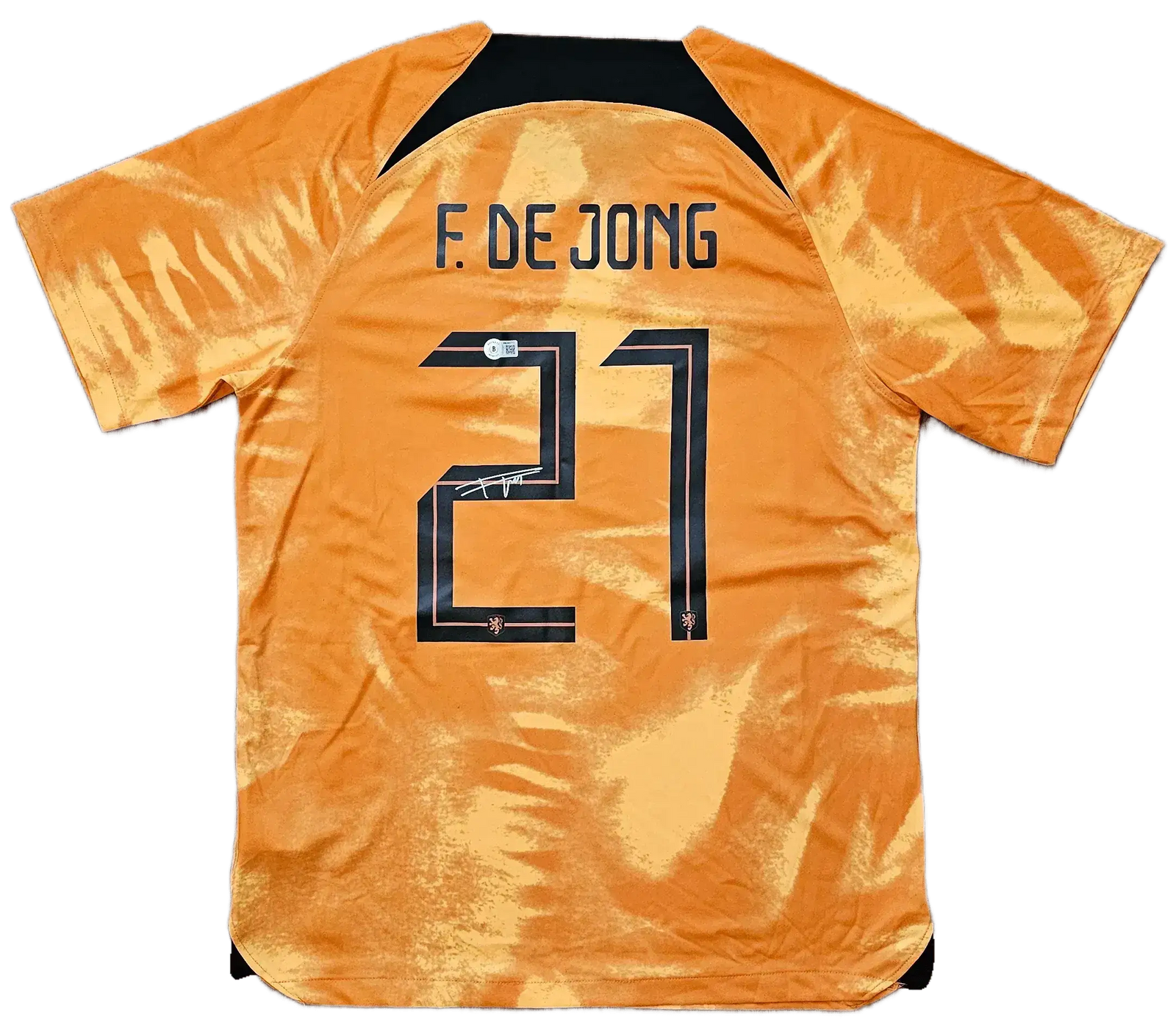 Back view showcasing F. DE JONG with No. 21 and visible signature.