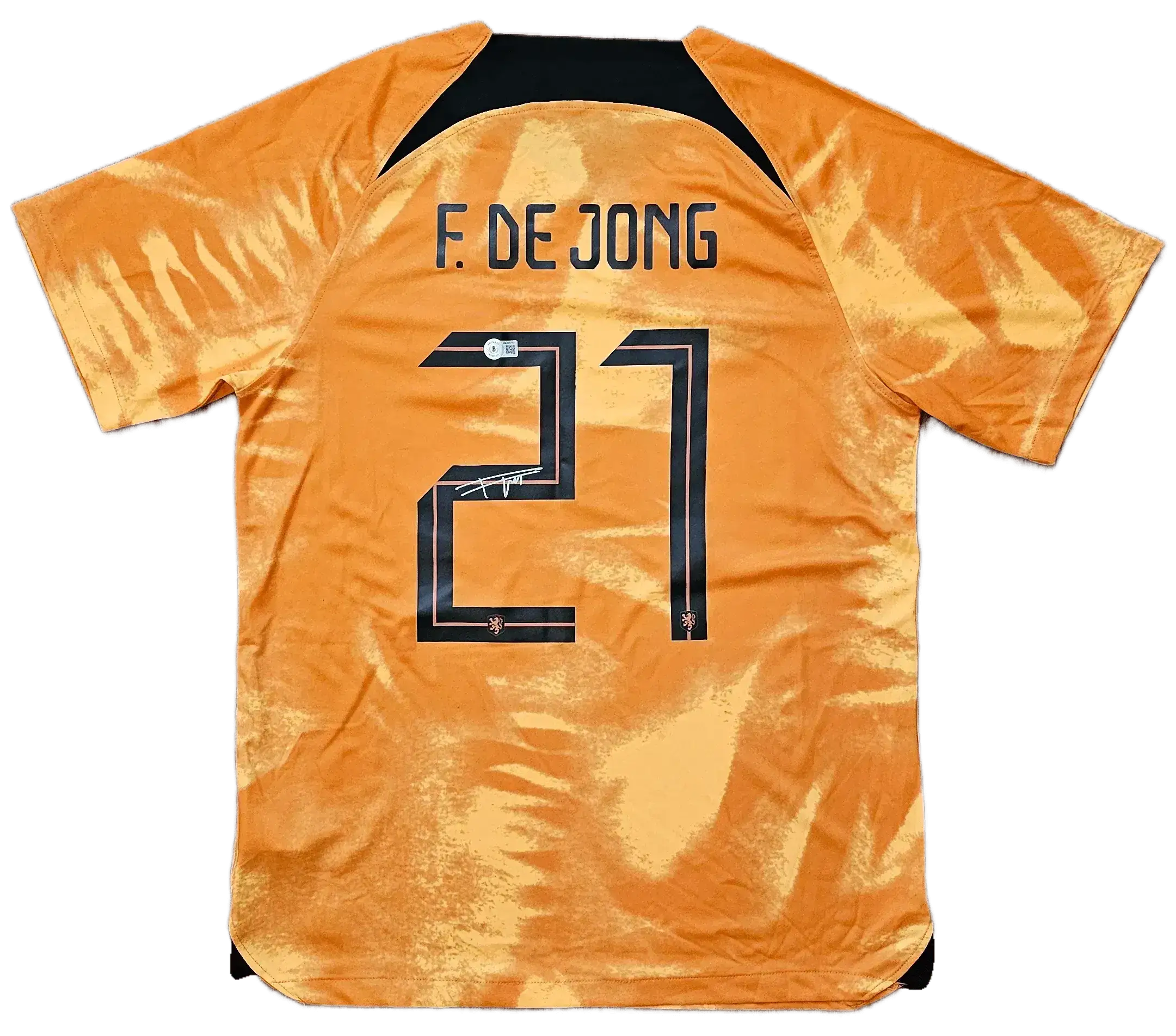 Back view showcasing F. DE JONG with No. 21 and visible signature.