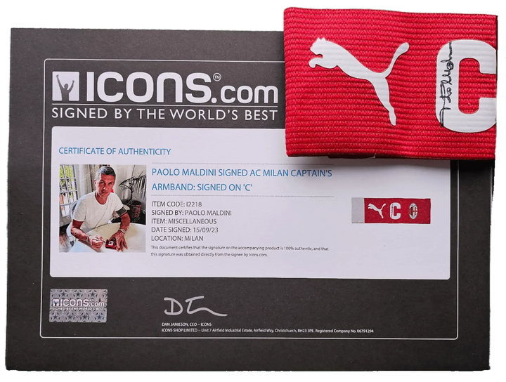 Certificate of authenticity for Paolo Maldini signed AC Milan captain&