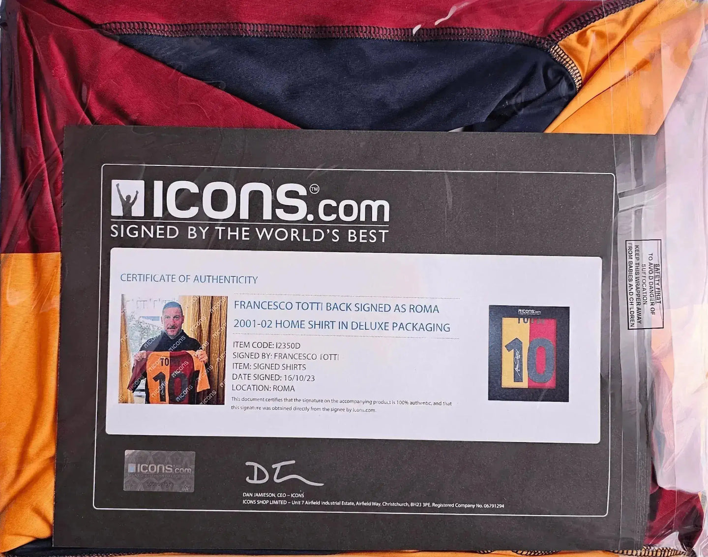 Back view showing Francesco Totti's signature and No. 10 on the AS Roma design.