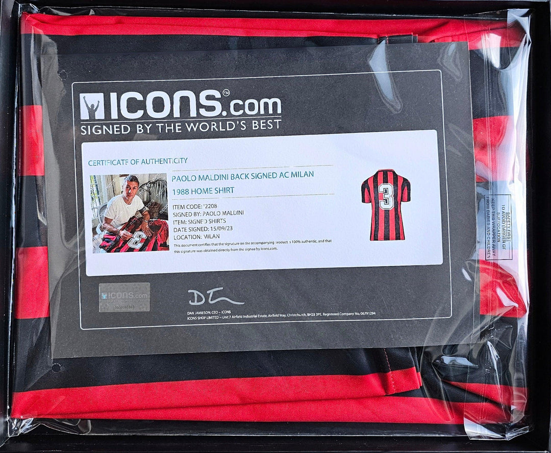 Paolo Maldini 3 AC Milan 1988 Home - Signed Soccer Shirt | Il Capitano - Walkouts