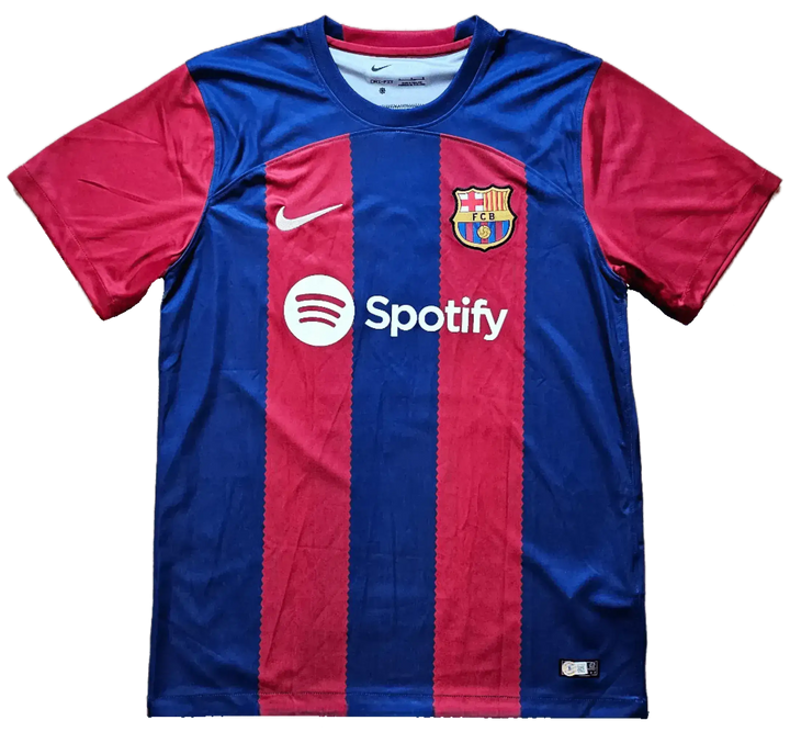 Front view showcasing the FC Barcelona shirt featuring the Spotify logo and the club crest.
