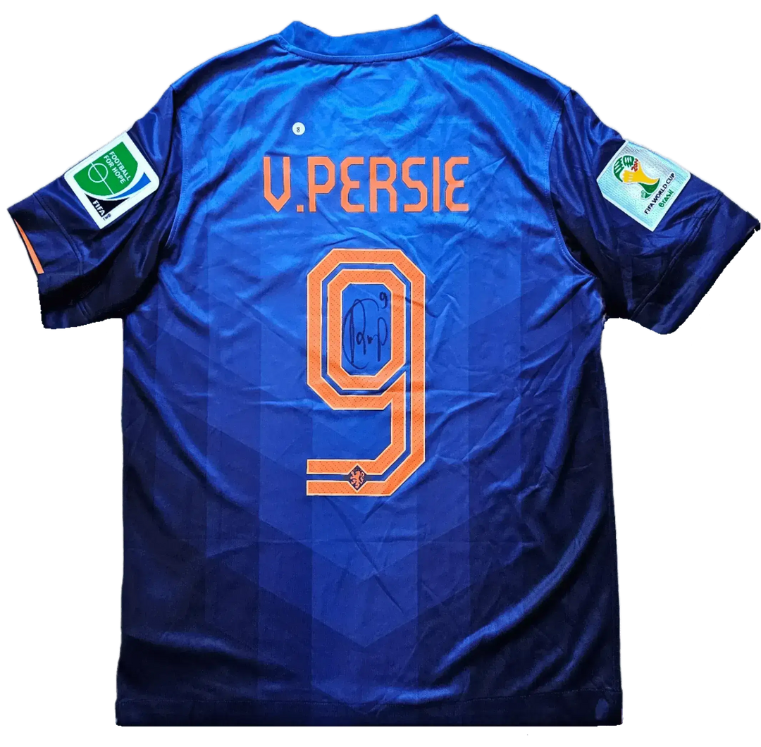 Robin van Persie 9 Holland 2014 - Signed Soccer Away Shirt | Flying Header Goal - Walkouts