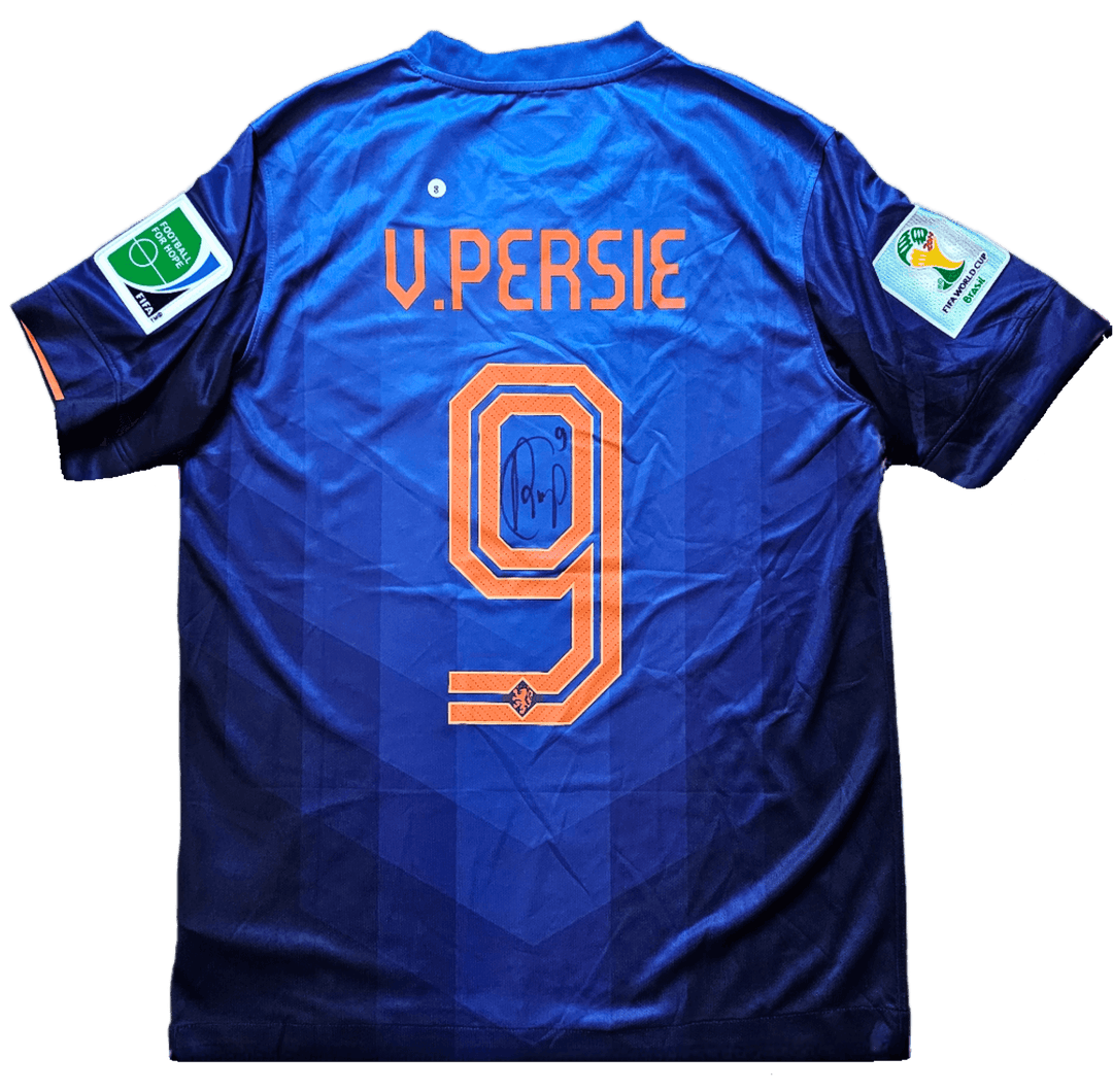 Robin van Persie 9 Holland 2014 - Signed Soccer Away Shirt | Flying Header Goal - Walkouts