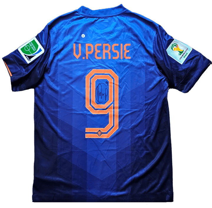 Robin van Persie 9 Holland 2014 - Signed Soccer Away Shirt | Flying Header Goal - Walkouts