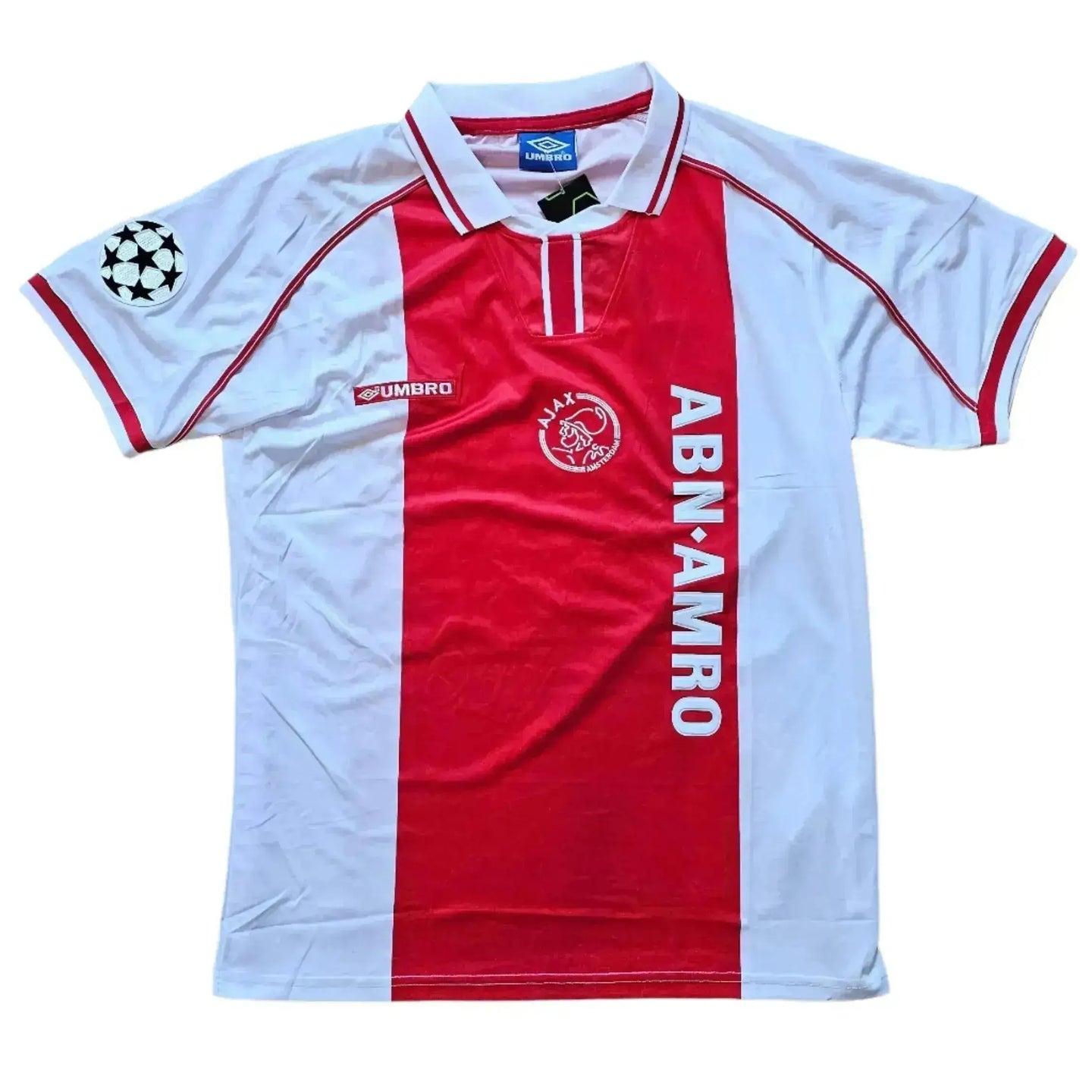 Front view of signed football shirt featuring AFC Ajax crest and ABN AMRO sponsor.