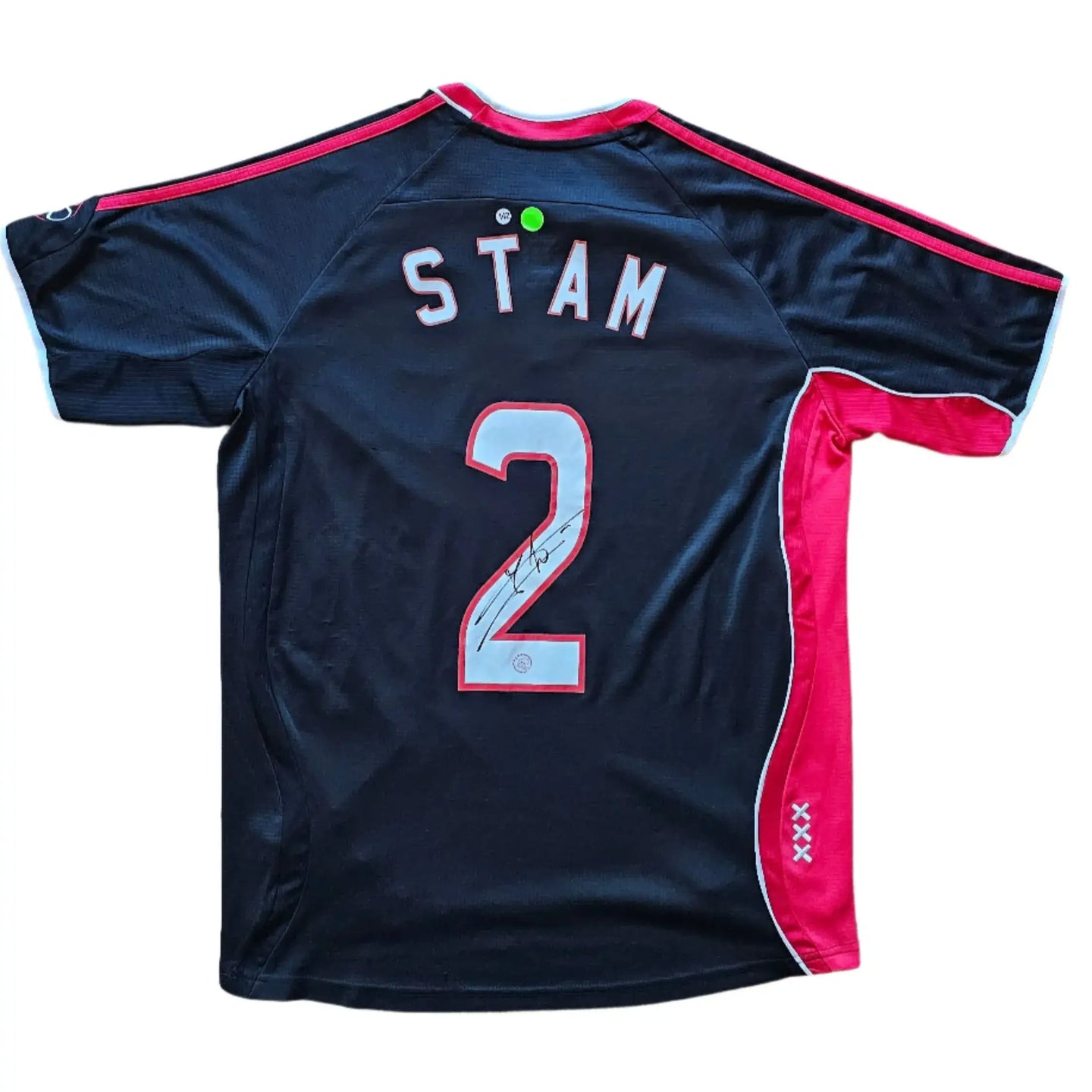 Back view showing No. 2 and signature on Jaap Stam 2 Ajax signed football shirt.