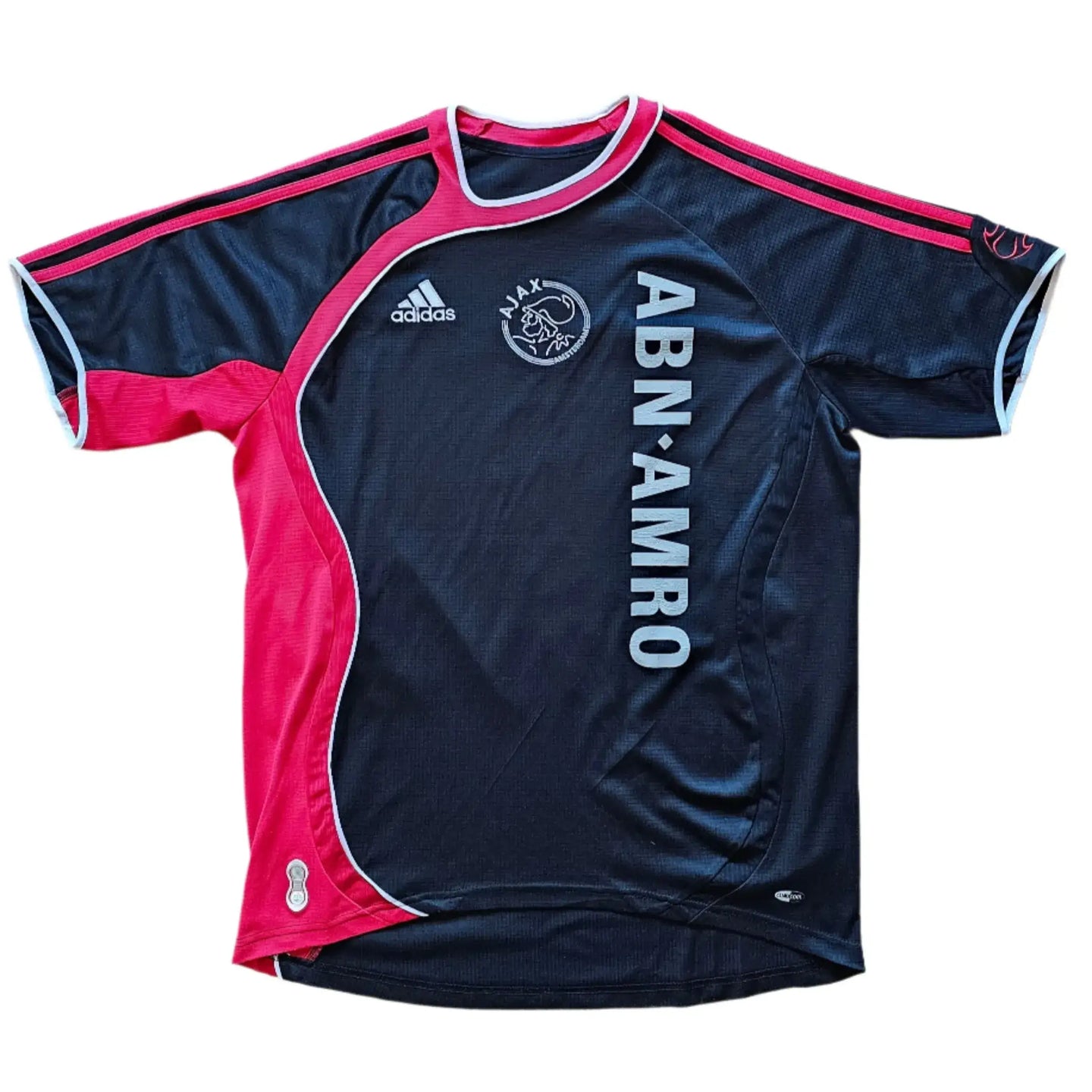 Front view of Jaap Stam 2 Ajax signed football shirt with ABN AMRO sponsor and adidas logo.