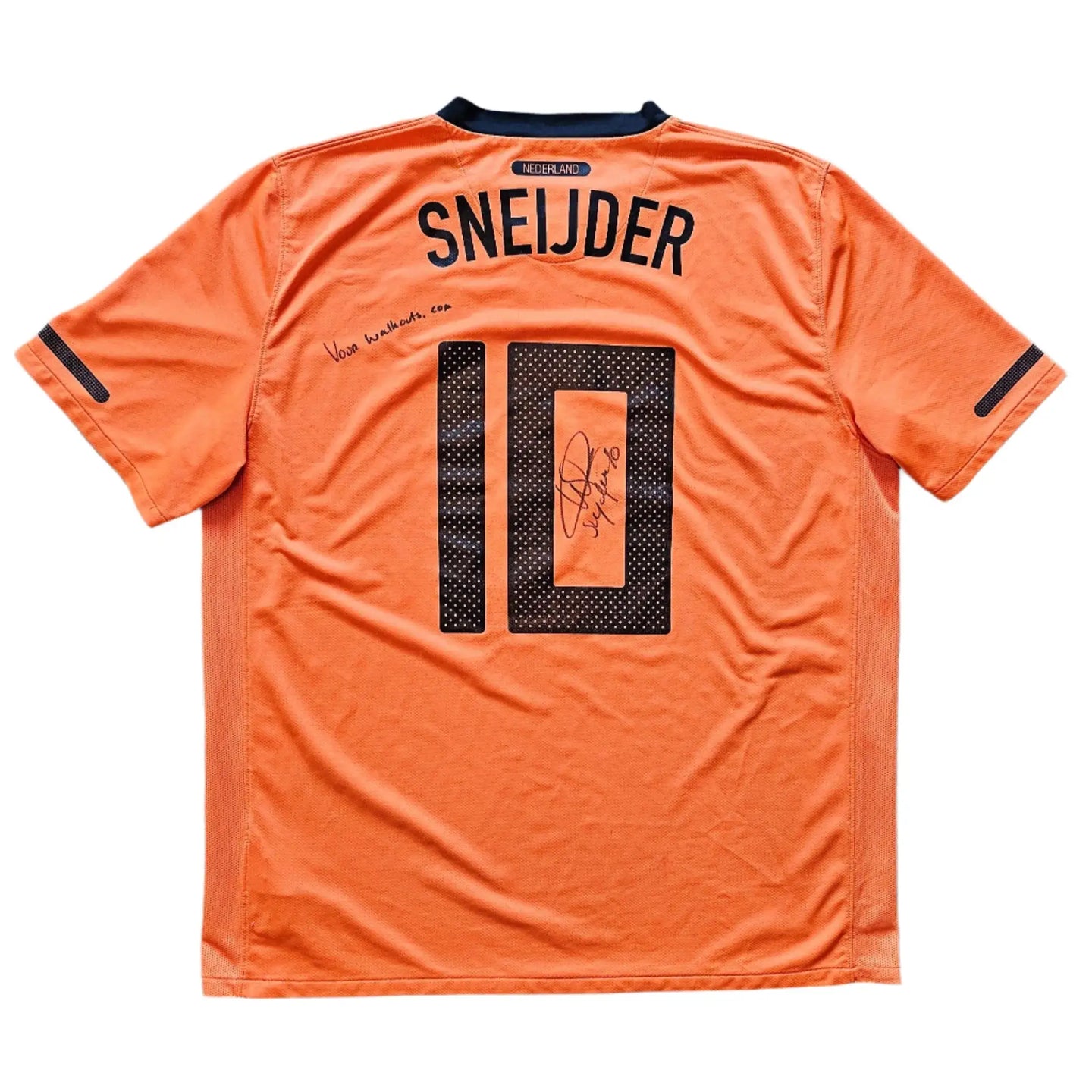 Back view showing SNEIJDER, No. 10, and signature on an orange football shirt.
