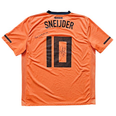 Back view showing SNEIJDER, No. 10, and signature on an orange football shirt.