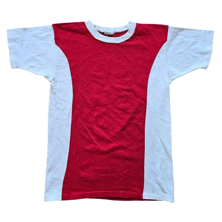Front view of Sjaak Swart 8 Ajax vintage football shirt in red and white.