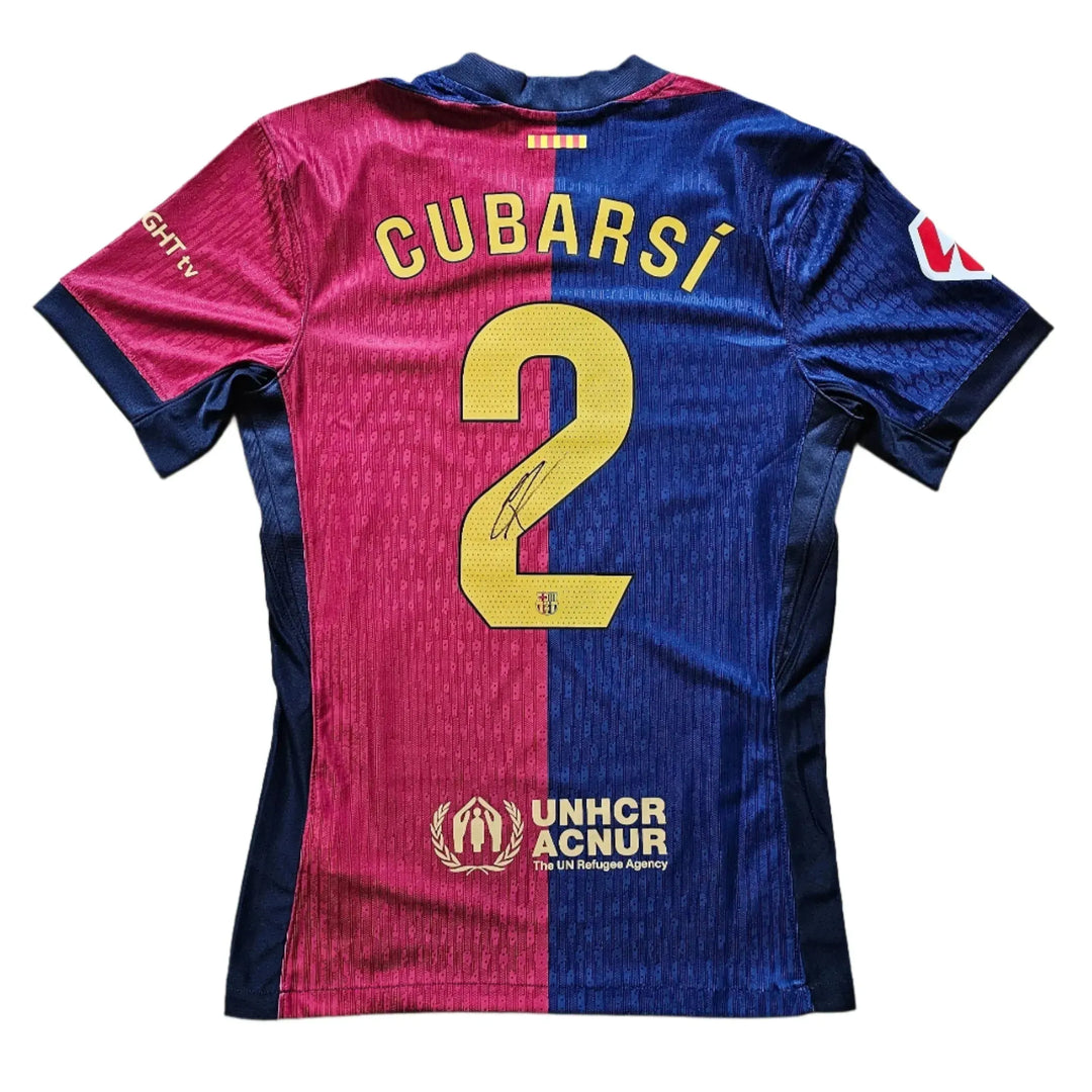 Back view showing Cubarsí, No. 2, and a signature, featuring blue and red colors with the UNHCR logo.