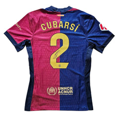Back view showing Cubarsí, No. 2, and a signature, featuring blue and red colors with the UNHCR logo.