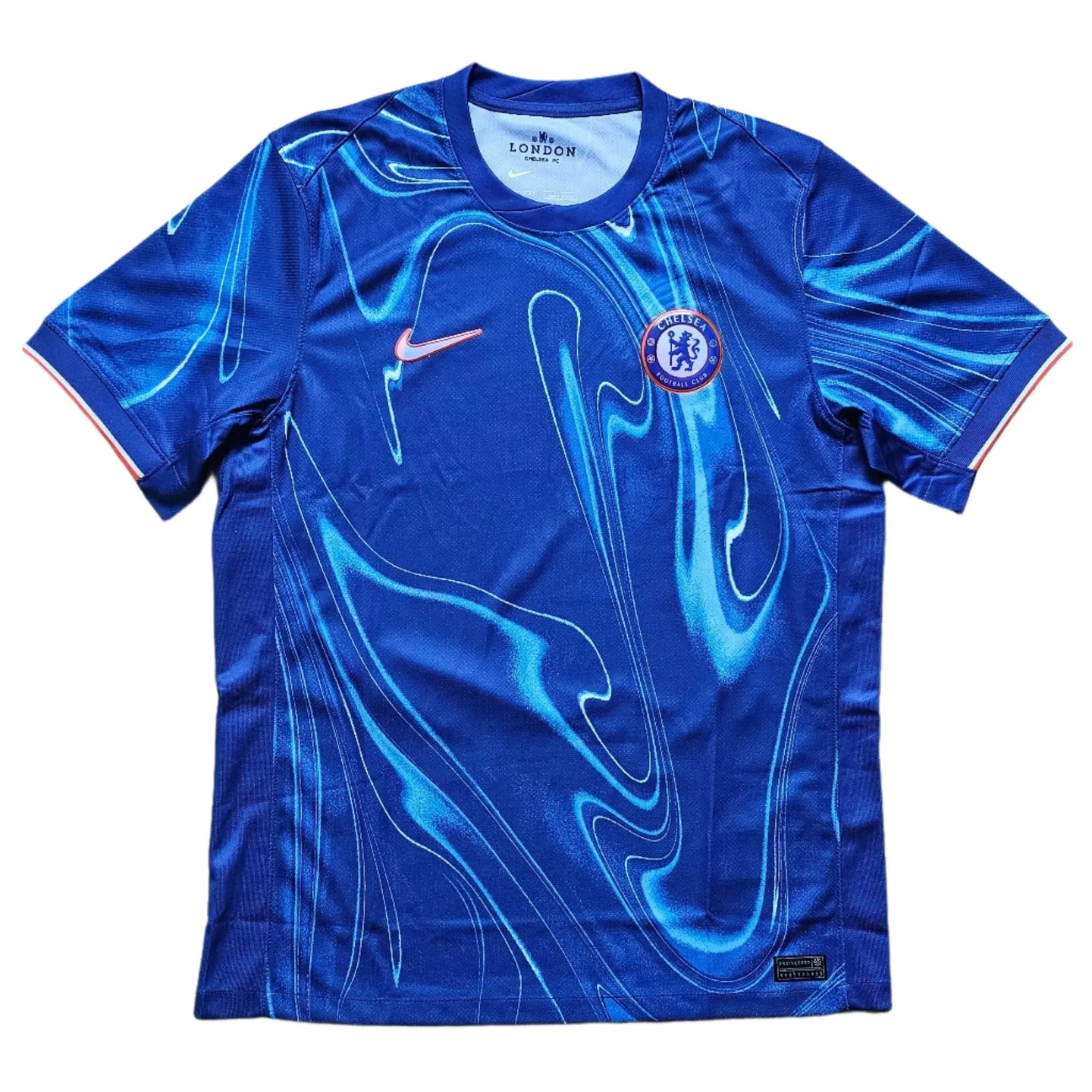 Front view of Chelsea 2024-2025 football shirt featuring crest and blue design.