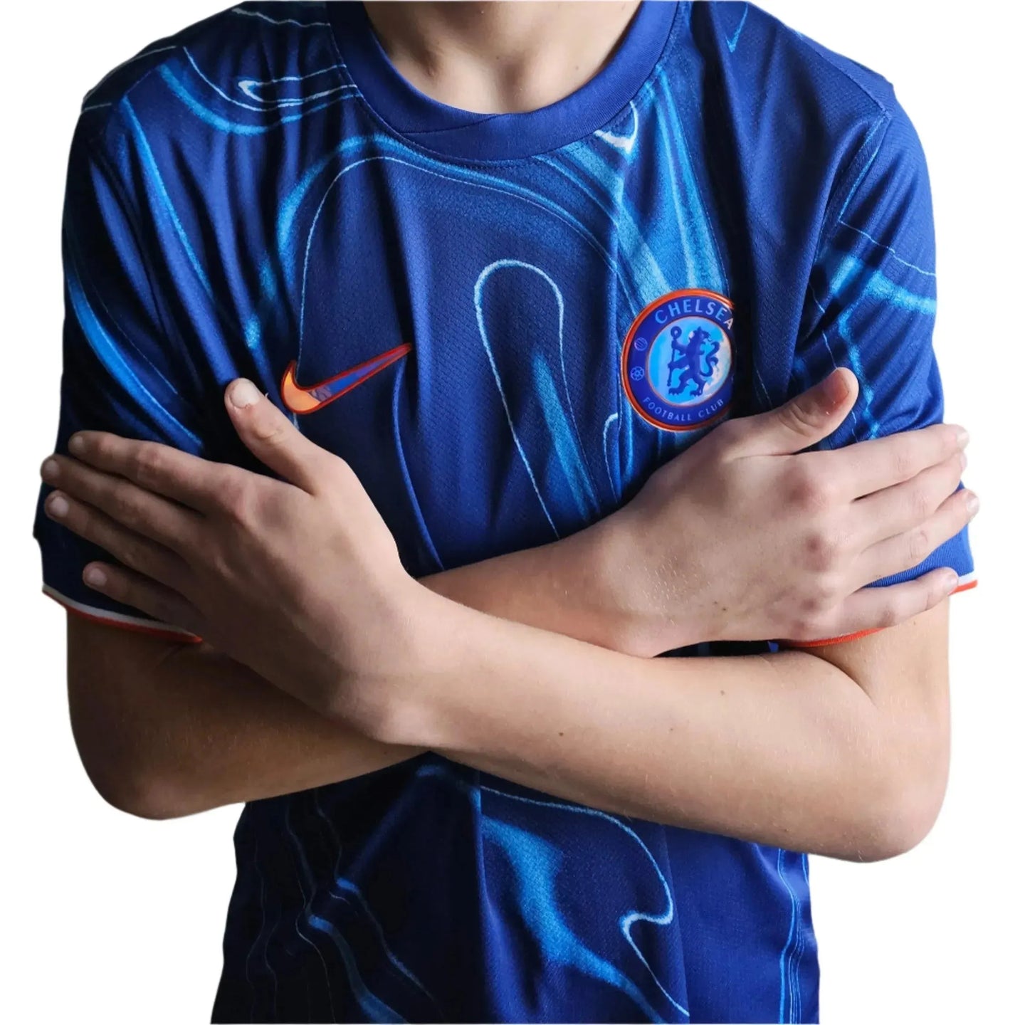 Front view of Chelsea 2024-2025 football shirt with club crest and Nike logo visible.