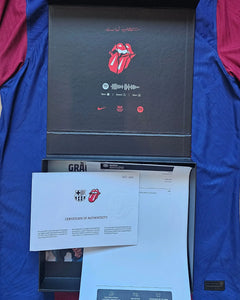 Boxed Barcelona 2024 ROLLING STONES shirt with 'Limited Edition' text and certificate of authenticity visible.