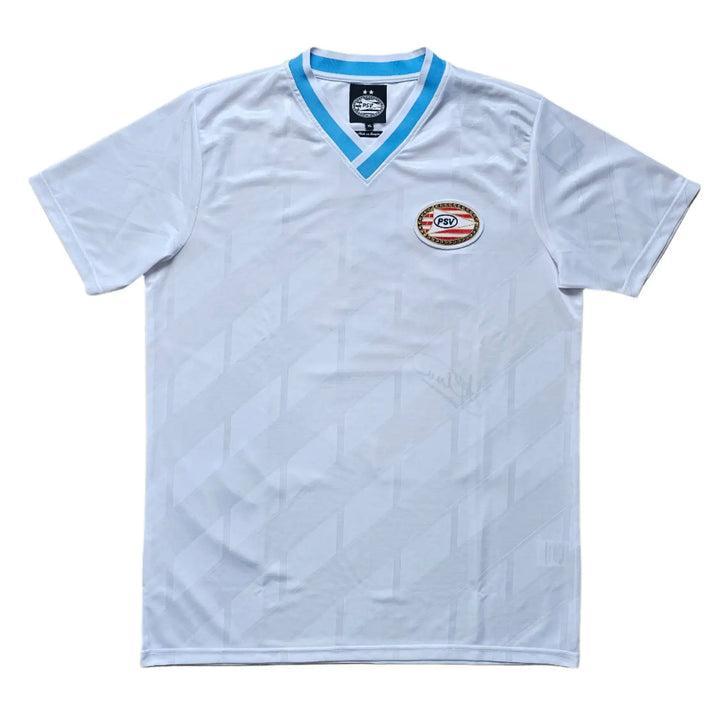 Front view featuring the PSV Eindhoven crest and signature detail on the white football shirt.