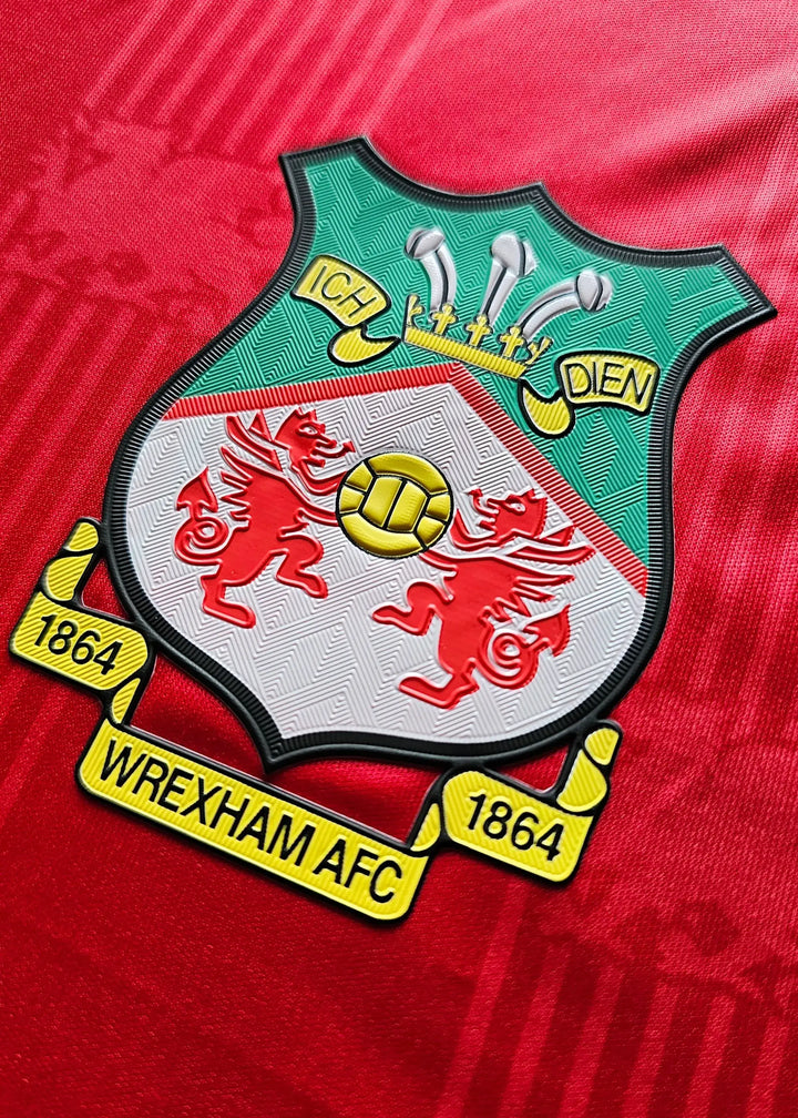 Wrexham AFC crest with two red dragons, &