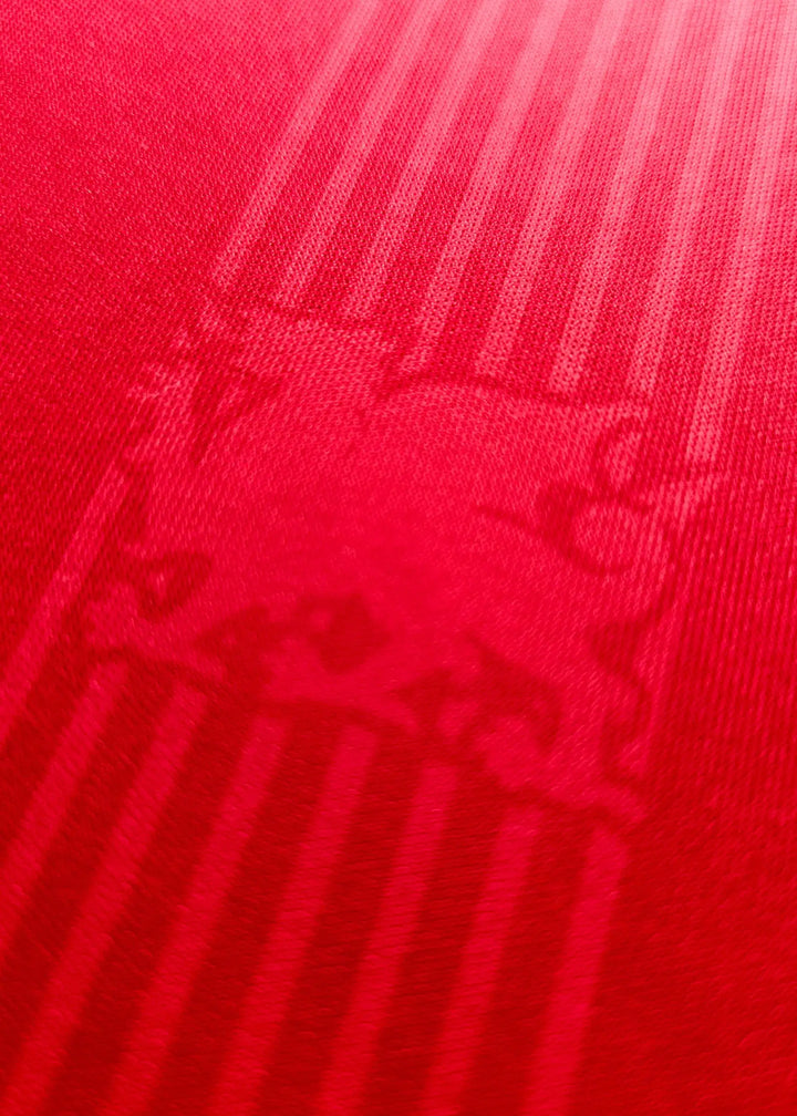 Crest detail showing red background with embossed Wrexham AFC crest visible.