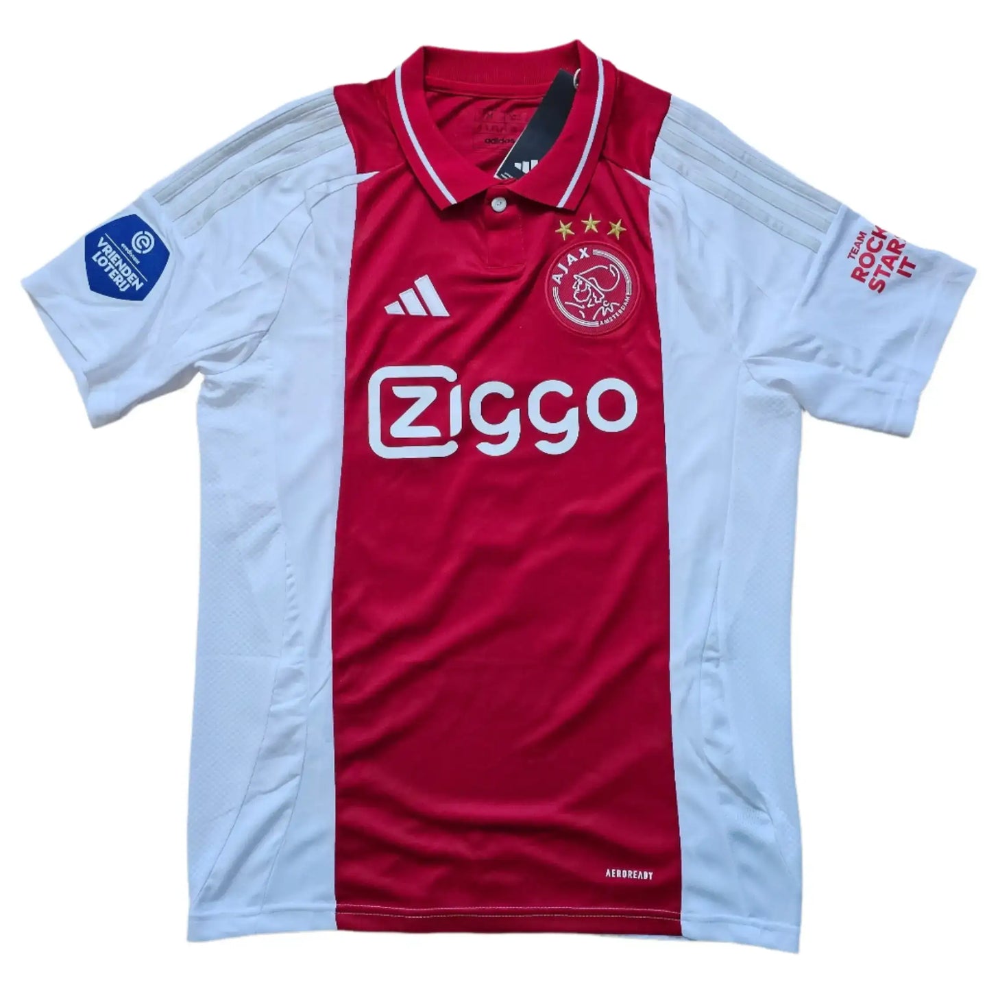 Front view of Ajax football shirt featuring Ziggo logo and three stars on the crest.
