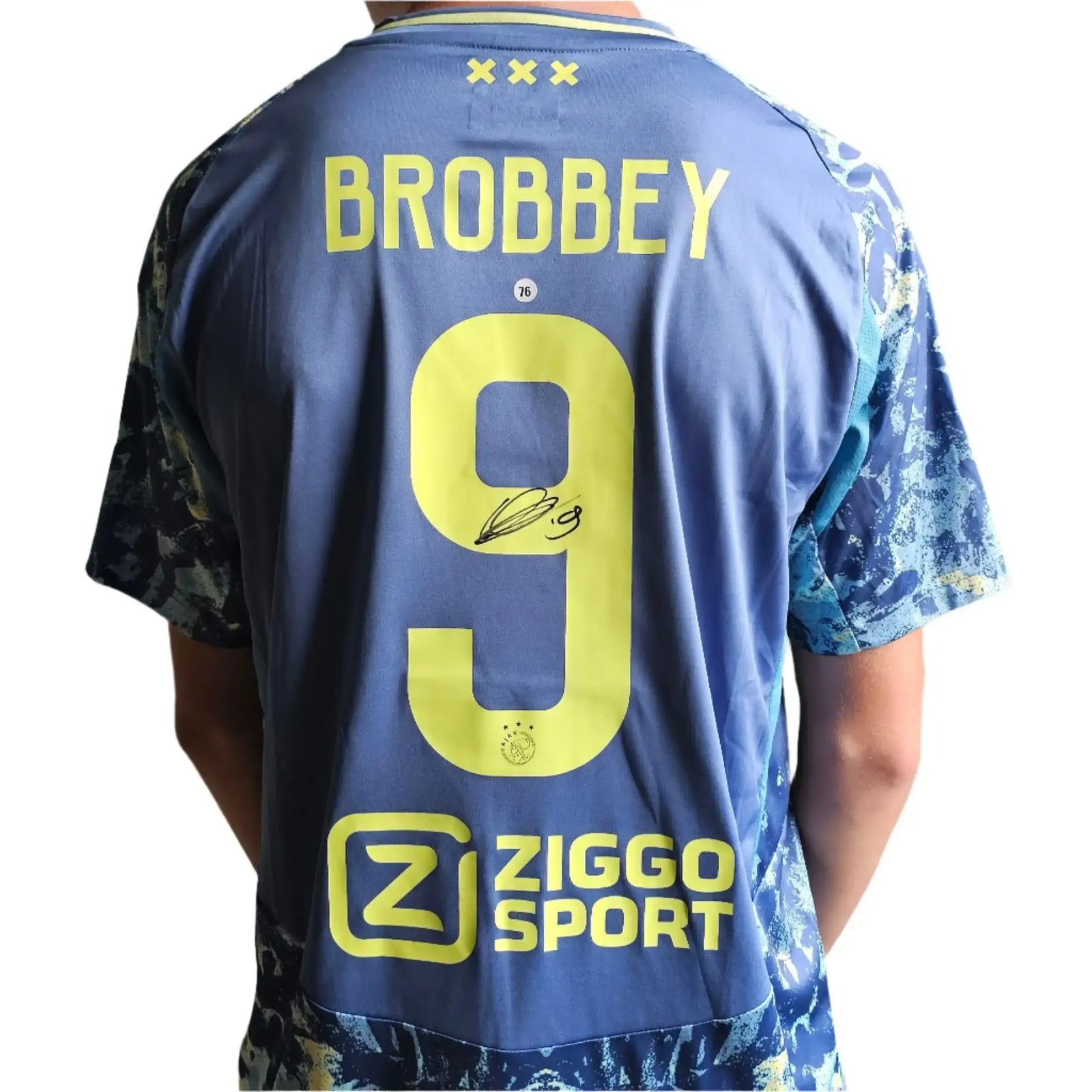 Back view showing Brobbey, No. 9, with signature and Ziggo Sport logo.