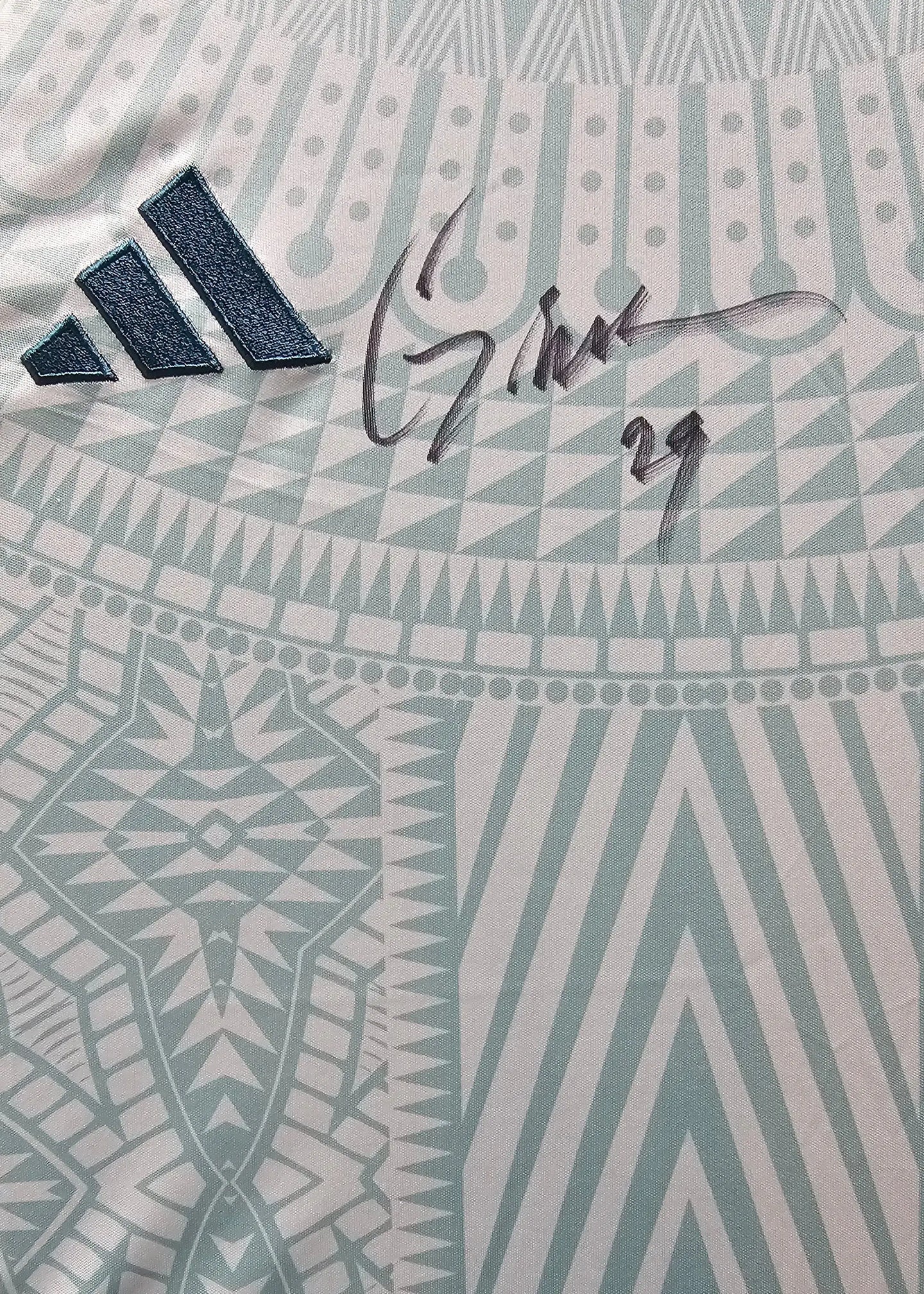 Signature of Giménez with No. 29 on green design featuring adidas logo.