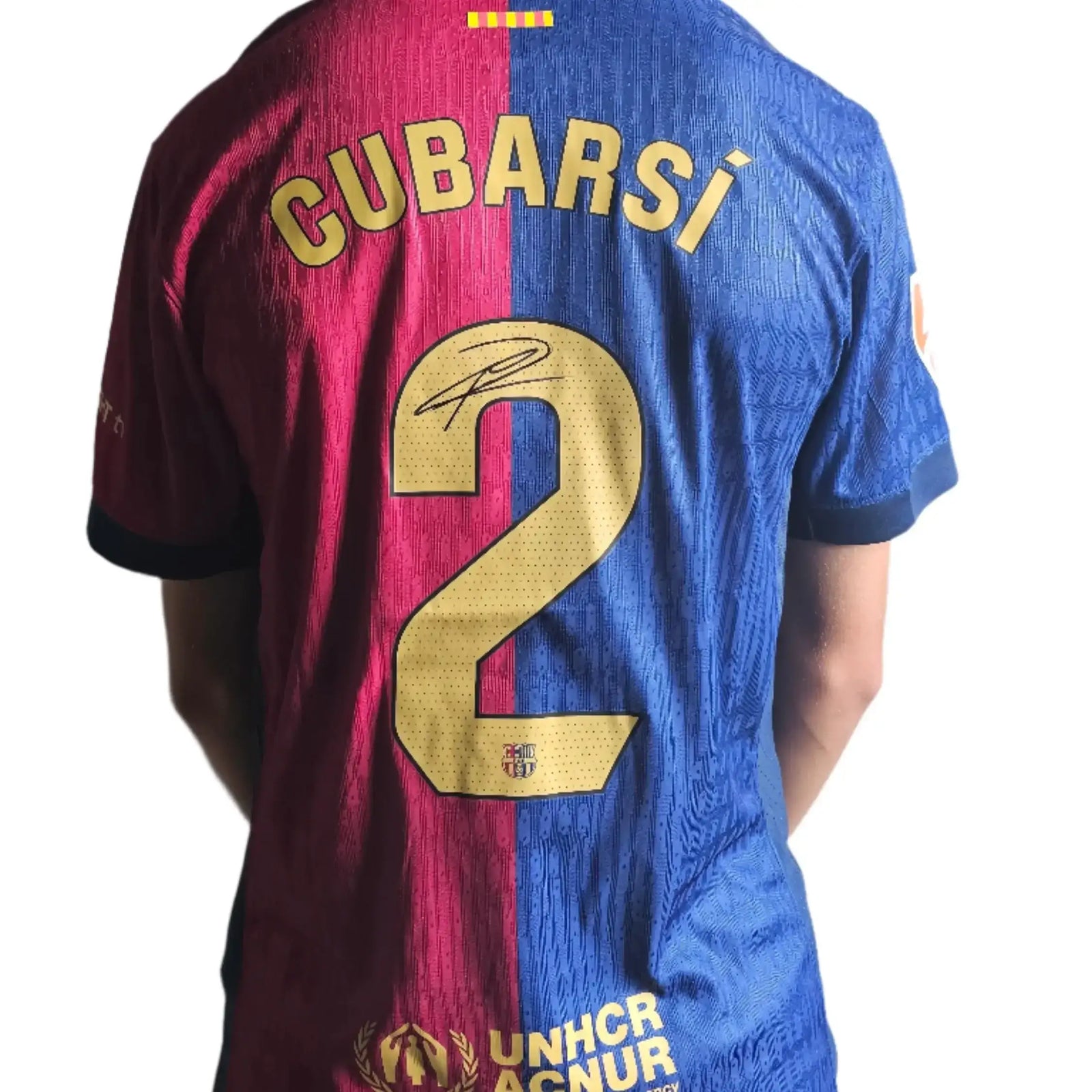 Back view showing No. 2, signature, and name 'CUBARSI' on the Barcelona football shirt.