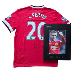 Red Manchester United shirt featuring player name 'v. Persie', No. 20, and signature detail.