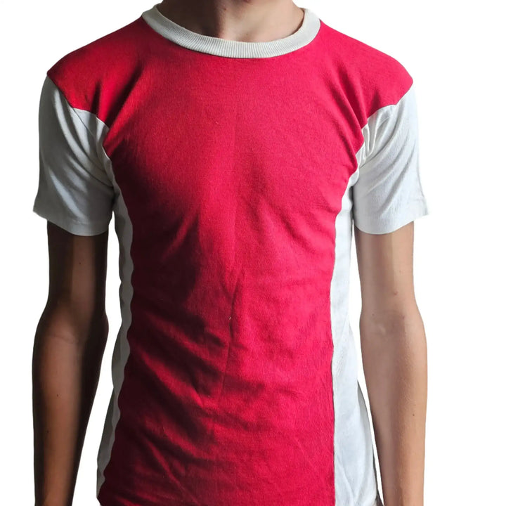 Back view of the Sjaak Swart 8 Ajax football shirt featuring red and white colors.
