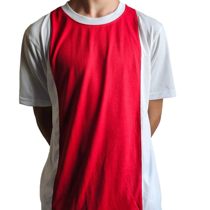 Red and white Ajax soccer jersey with Arie Haan's No. 15 on the back, signed by the player.