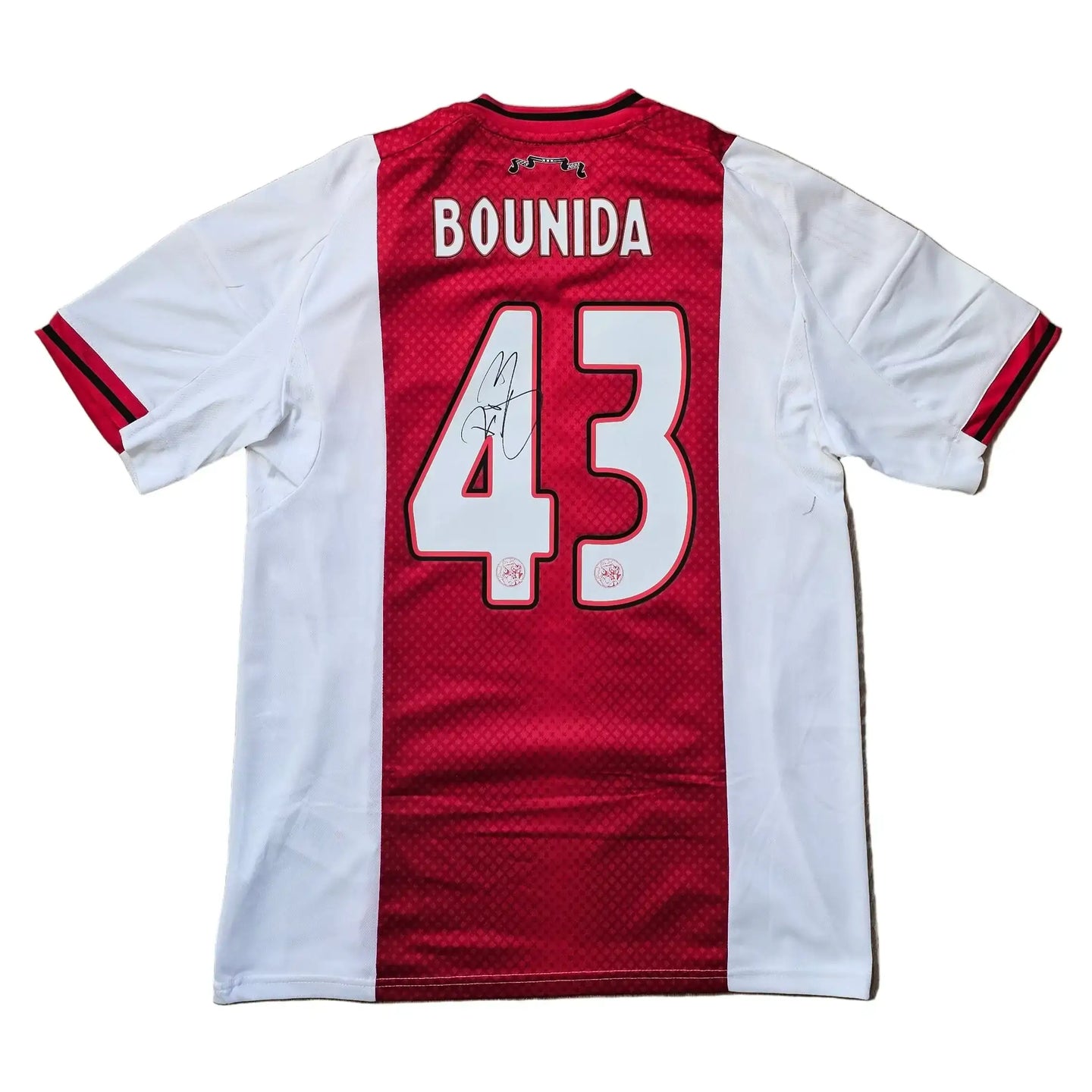 Back view of Ajax football shirt featuring No. 43 and signature of Bounida.
