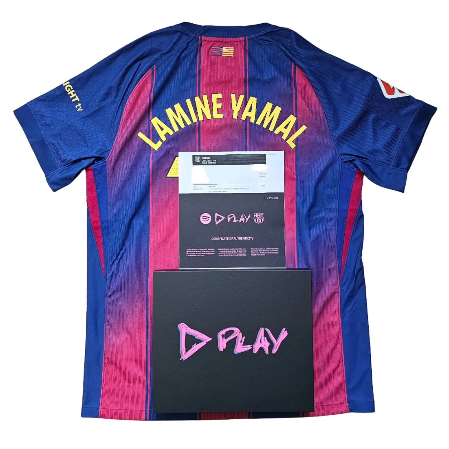 Back view showing Lamine Yamal, No. 10, with D PLAY certificate of authenticity and box.